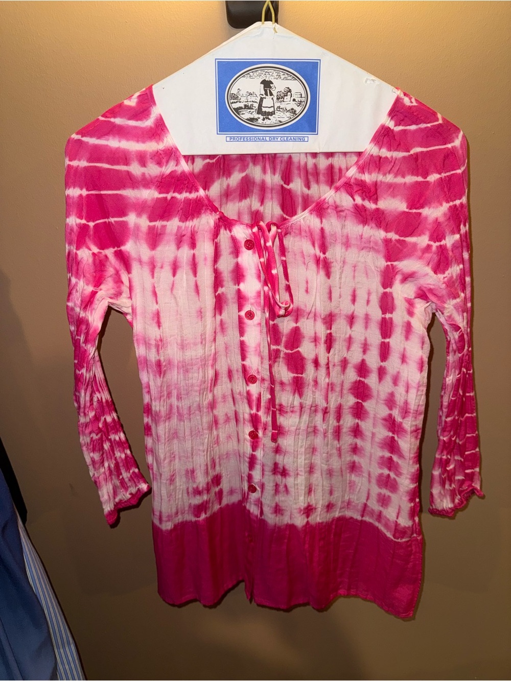 Calvin Klein Pink Tie-Dye Button Front Blouse